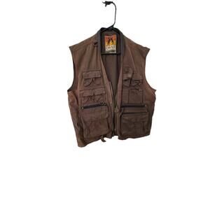 KAKADU TRADERS AUSTRALIA Oil Skin Cloth Men’s Multi Pocketed Brown Vest Size XL